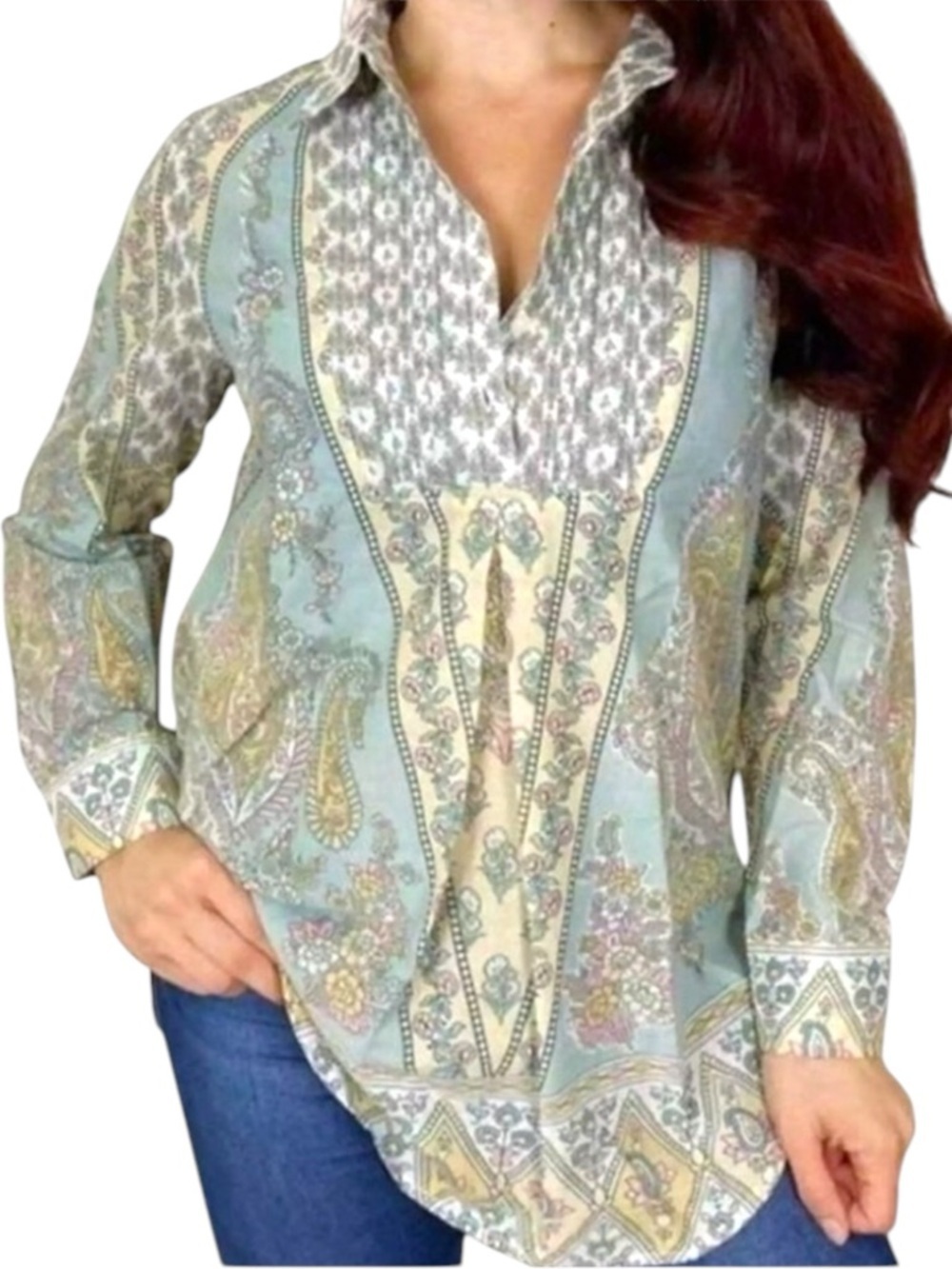 Soft Surroundings | Tabitha Light Blue Paisley-Print Tunic Blouse Sz M EUC